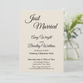 Cream "Just Married" Einfaches, eleganter Empfang Einladung (Stehend Vorderseite)