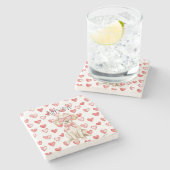 Cream Labrador Dog Red Hearts Bow Steinuntersetzer (Seitenansicht)