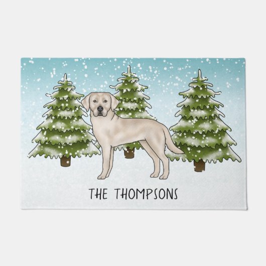 Cream Labrador Retriever Dog Custom Blue Christmas Fußmatte (Vorderseite)