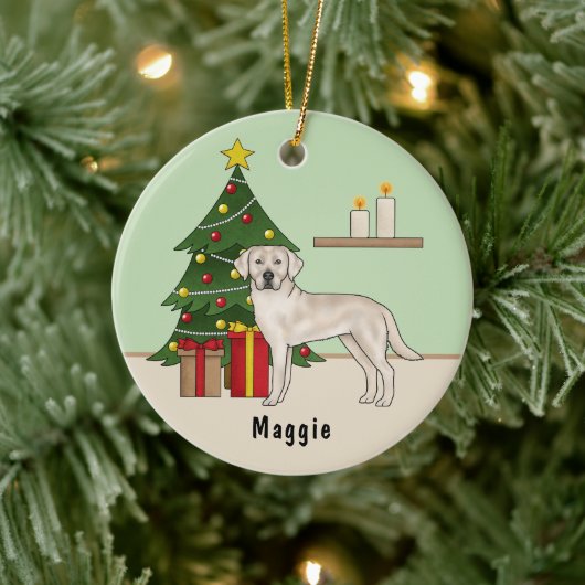 Cream Labrador Retriever Dog mit Weihnachtsbaum Keramik Ornament (Baum)