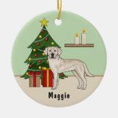 Cream Labrador Retriever Dog mit Weihnachtsbaum Keramik Ornament (Vorne)