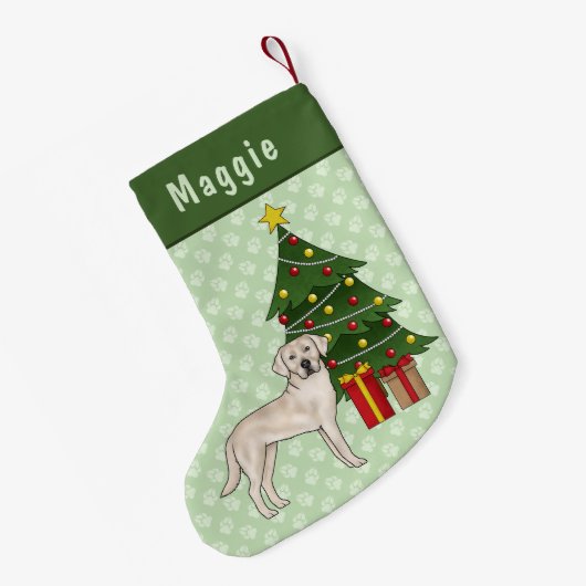 Cream Labrador Retriever Dog mit Weihnachtsbaum Kleiner Weihnachtsstrumpf (Rückseite (Hängend))