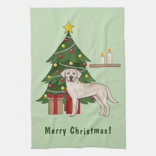 Cream Labrador Retriever Hund mit Weihnachtsbaum Geschirrtuch