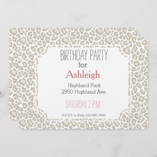 Cream Leopard Print Geburtstag Einladung (Vorne/Hinten)
