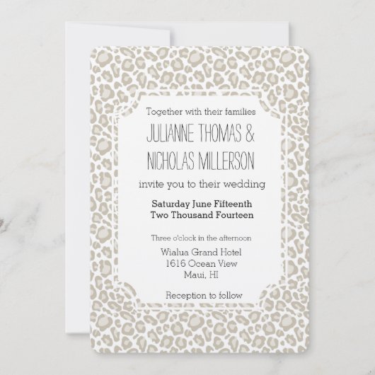 Cream Leopard Print Wedding Einladung (Vorderseite)