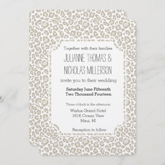 Cream Leopard Print Wedding Einladung (Vorne/Hinten)