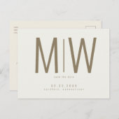 Cream Lg. Monogram Wedding Save the Date Postkarte (Vorne/Hinten)