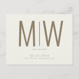 Cream Lg. Monogram Wedding Save the Date Postkarte