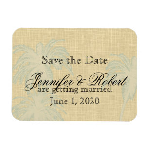 Cream Linen Blue Palm Trees Hochzeit speichern das Magnet