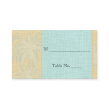 Cream Linen Blue Palm Trees Hochzeiten Platzkarten