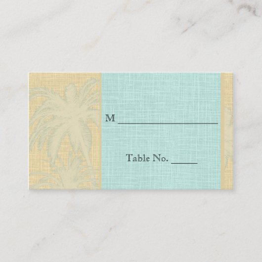 Cream Linen Blue Palm Trees Hochzeiten Platzkarten (Vorderseite)