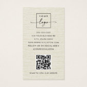 Cream linen look logo QR code business cards (Rückseite)