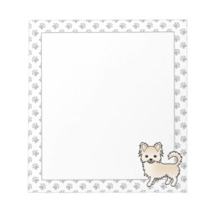 Cream Long Coat Chihuahua Cartoon Hund & Pfoten Notizblock