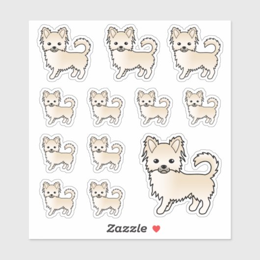 Cream Long Coat Chihuahua Niedliche Cartoon Hunde Aufkleber (Blatt)