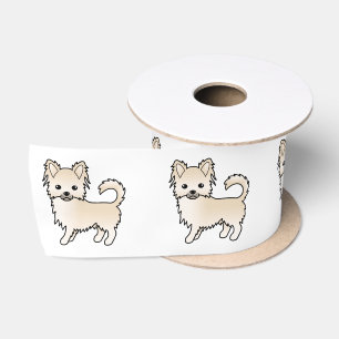 Cream Long Coat Chihuahua Süßer Cartoon-Hund Satinband