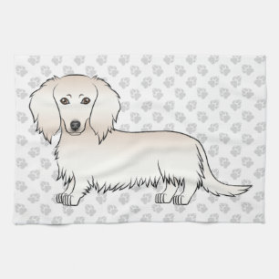 Cream Long Hair Dachshund Süßer Cartoon-Hund & Pfo Geschirrtuch