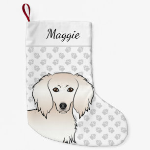 Cream Long Hair Dachshund Süßer Cartoon-Hundekopf Kleiner Weihnachtsstrumpf