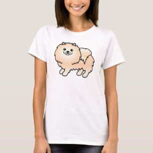 Cream-Mantel-Süßes-Cartoon-Pomeranian-Hund-Design T-Shirt