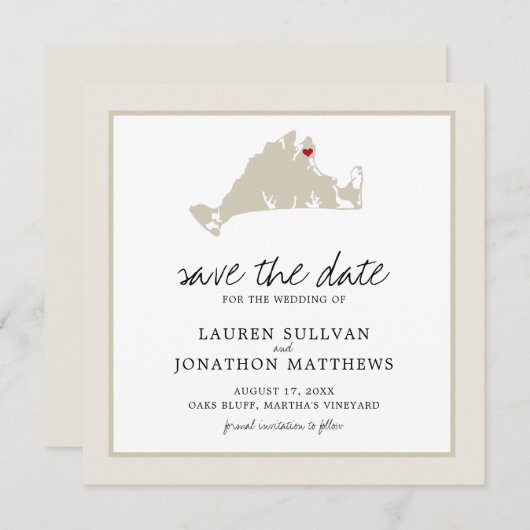 Cream Martha's Vineyard Map Save the Date (Vorne/Hinten)
