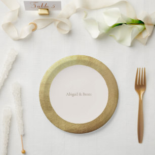Cream & Metallic Gold Image Simple Wedding Pappteller