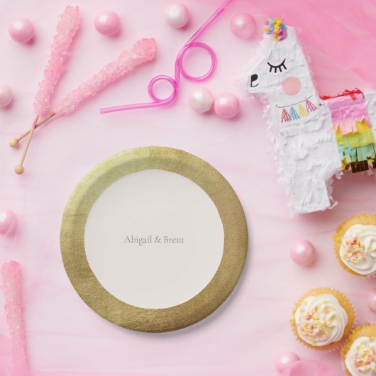 Cream & Metallic Gold Image Simple Wedding Pappteller (Party)