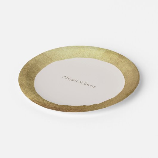 Cream & Metallic Gold Image Simple Wedding Pappteller (Schrägansicht)