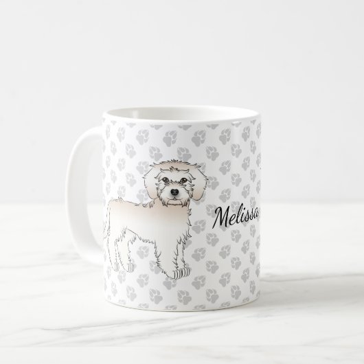 Cream Mini Goldendoodle Cartoon Dog & Name Kaffeetasse (Vorderseite Links)