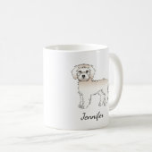 Cream Mini Goldendoodle Cartoon Dog & Name Kaffeetasse (VorderseiteRechts)