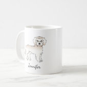 Cream Mini Goldendoodle Cartoon Dog & Name Kaffeetasse (Vorderseite Links)