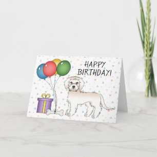 Cream Mini Goldendoodle Cartoon Hund Happy Birthda Karte