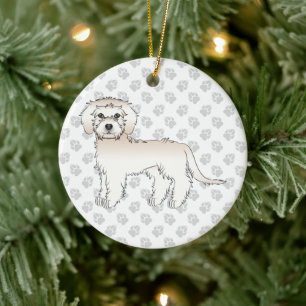 Cream Mini Goldendoodle Cartoon Hund & Text Keramik Ornament
