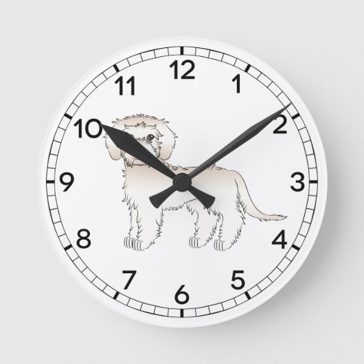Cream Mini Goldendoodle Niedlicher Cartoon Dog Runde Wanduhr (Vorderseite)