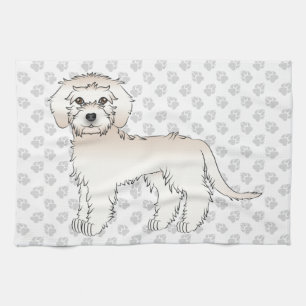 Cream Mini Goldendoodle Süßer Cartoon-Hund & Pfote Geschirrtuch