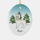 Cream Mini Goldendoodle - Winterwald & Name Keramik Ornament (Rechts)