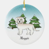 Cream Mini Goldendoodle - Winterwald & Name Keramik Ornament (Hinten)