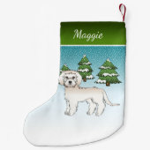 Cream Mini Goldendoodle - Winterwald & Name Kleiner Weihnachtsstrumpf (Rückseite)