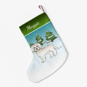 Cream Mini Goldendoodle - Winterwald & Name Kleiner Weihnachtsstrumpf (Rückseite (Hängend))