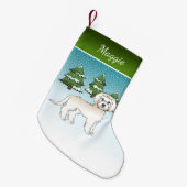 Cream Mini Goldendoodle - Winterwald & Name Kleiner Weihnachtsstrumpf (Vorderansicht (hängend))