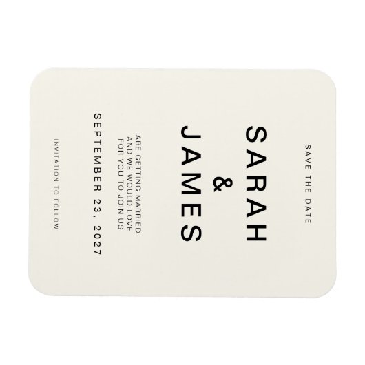 Cream Minimalistisch moderne Hochzeit retten das D Magnet (Horizontal)