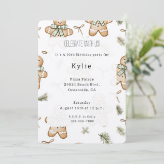 Cream Mint Green Gingerbread Cookies Birthday Einladung