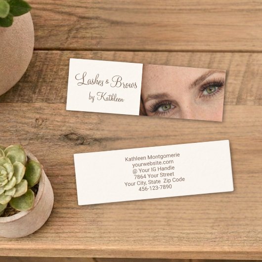 Cream Mocha Script Photo Lashes and Brows Mini Visitenkarte