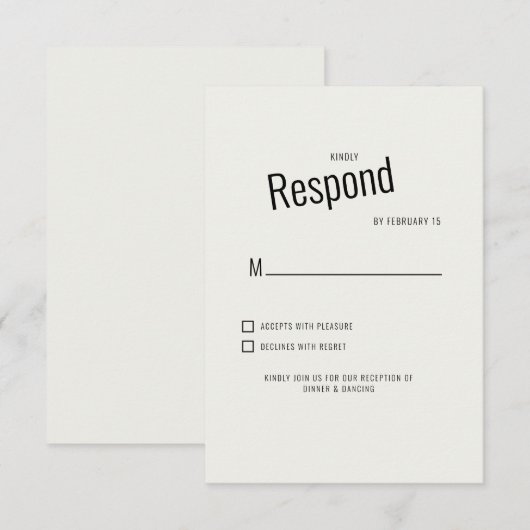Cream Modern Black Text Wedding RSVP Karte (Vorne/Hinten)