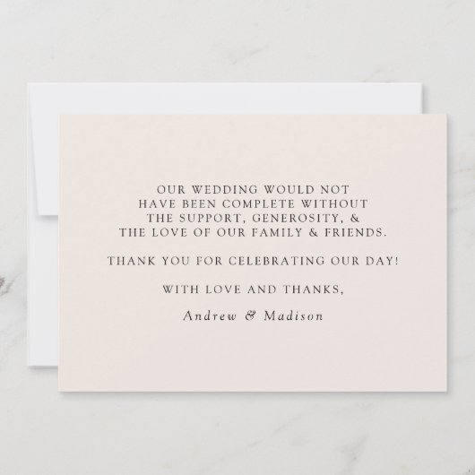 Cream Modern Elegance Wedding Dankeskarte (Rückseite)