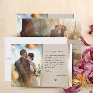 Cream Modern Foto Wedding Danke Card 12x18