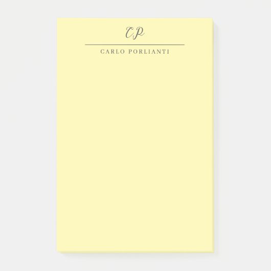 Cream Modern Monogrammed Calligraphy Plain Name Post-it Klebezettel (Vorderseite)