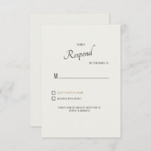 Cream Modern Schriftart Black Text Wedding RSVP