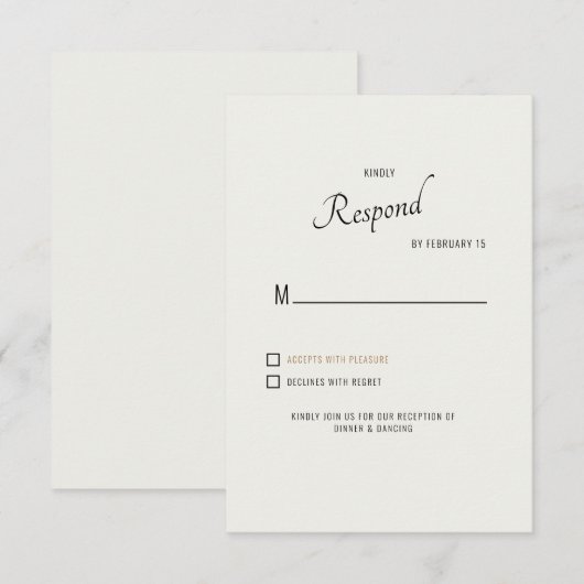 Cream Modern Schriftart Black Text Wedding RSVP (Vorne/Hinten)