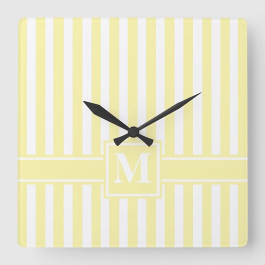 Cream Modern Stripe with Monogram Quadratische Wanduhr (Vorderseite)
