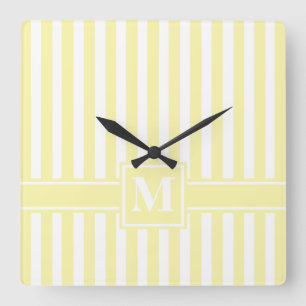 Cream Modern Stripe with Monogram Quadratische Wanduhr