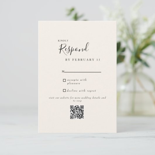 Cream Modern Wedding QR Code UAWG RSVP Karte (Stehend Vorderseite)